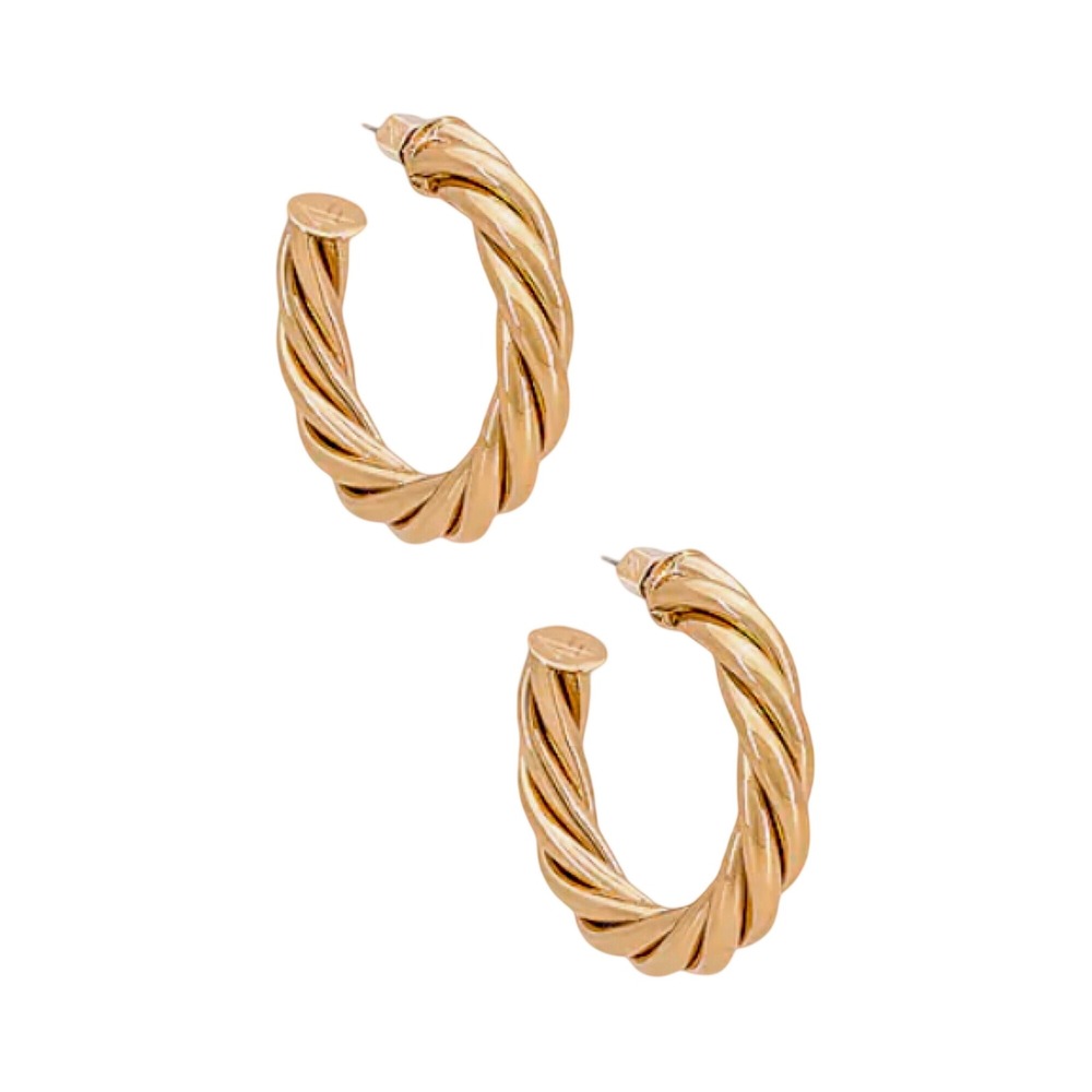 Miranda Frye Naomi Hoop Earrings Gold Twisted Chunky Statement 1"